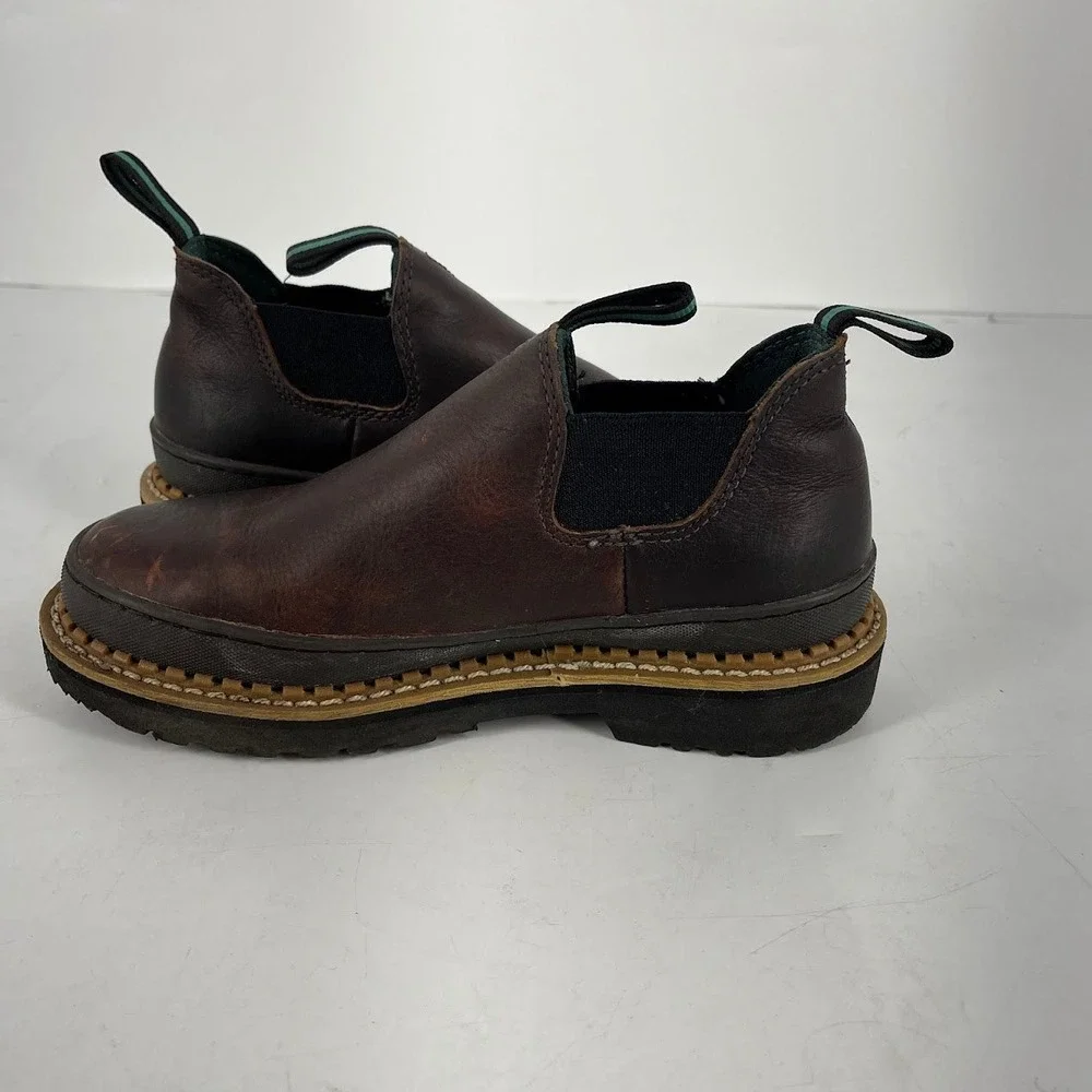 Georgia Boot Brown Leather Slip-On Ankle Boots